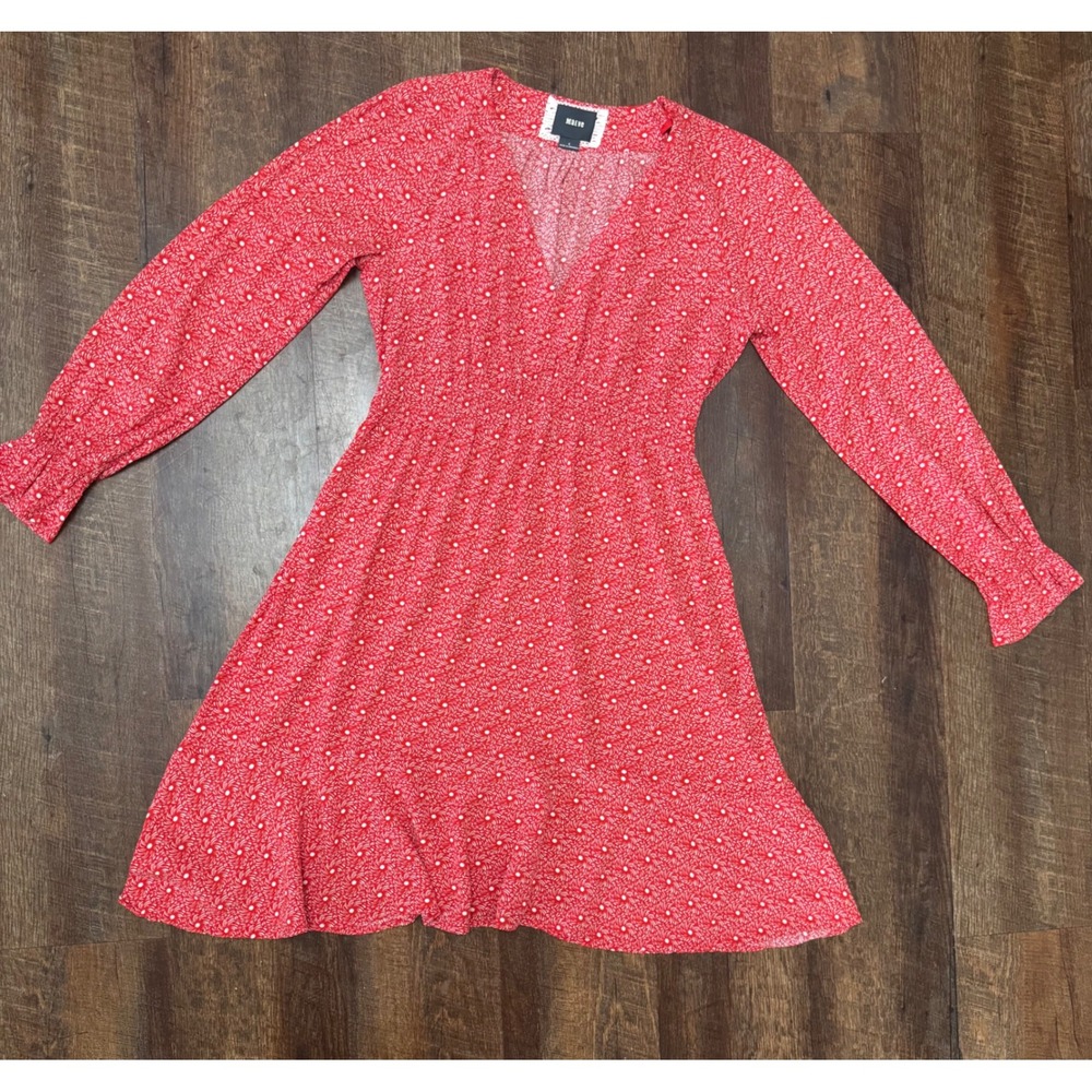 Maeve Anthropologie Size Small Red White Floral Long Sleeve Fit Flare Dress